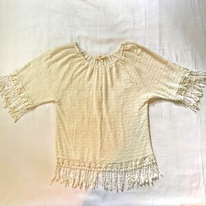 Boho Chic Top With Fringe Tassles Off White Women's Size Medium